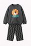 Boy's 3 Thread Cotton Anthracite Animal Print Top and Bottom Set - 2