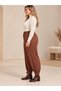 Women's Plus Size Elastic Waist Tie-Cuff Comfortable Cut Brown Balloon Pants Bp0006 - 4
