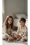 Teddy Bear Patterned Cream-Colored Suede Fabric Children's Pajama Set (This Is the Price of One Product) - 4