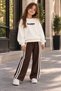 Unisex Kids' Happy Text Printed Sweatshirt and Stripe Detailed Wide-Leg Sweatpants Set - 2