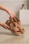 Women's Leather Laser Cut Perforated Velcro Thick Sole Sandals - 2