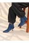 Savanna Navy Blue Suede 5 cm Thin Heel Tassel Detail Women's Boots Botti̇e - 5