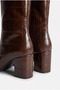 Chantilly Thick 7cm Heeled Crocodile Patterned Patent Leather Pointed Toe Zippered Ankle Boots - 7