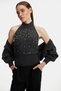 Women's Anthracite Stone Embroidered Halter Neck Knitwear Blouse Cardigan Double Set - 3