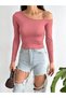 Women's Dusty Rose Single Shoulder Ringed Long Sleeve Diver Fabric Crop Blouse - 6