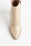 Women's Beige Winter Crocodile Patterned Patent Leather Pointed Toe 7 cm Thick Heeled Ankle Boots - 8