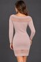 Women's Boat Neck Long Sleeve Front and Back Lace Detailed Body Fitting Soft Textured Stylish Casual Powder Knitwear Mini Dress - 3