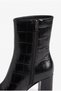 Women's Black Winter Crocodile Patterned Patent Leather Pointed Toe 7 cm Thick Heeled Ankle Boots - 7