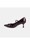 Women's Burgundy Thin Strap Patent Leather Heeled Shoes - 3