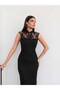 High Neck Open Back Lace Dress - 2