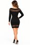 Women's Boat Neck Long Sleeve Front and Back Lace Detailed Body Fitting Soft Textured Stylish Casual Black Knitwear Mini Dress - 3