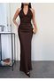 Halter neck lace satin dress - 3