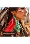 Feather Earrings Red Green Bohem