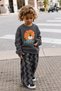 Boy's 3 Thread Cotton Anthracite Animal Print Top and Bottom Set