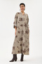 Mink Italian 100% Cotton Velvet Half-Button Floral Patterned Long Velvet Dress 60 - 46 Size