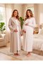 New Season Beige Jacquard Shawl Collar Full-Length Winter Easy Breastfeeding Design Long Sleeve Maternity Nightgown Set - 2