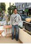 Giesto Front Logo Detailed Crop Sweatshirt Gray - 2