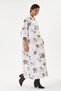 White Italian 100% Cotton Velvet Half-Button Floral Patterned Long Velvet Dress 60 - 46 Size - 2