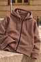 Men's Brown Fleece Cardigan Jacket with Hood, Pockets, Wool Interior, and Full Zipper - 2