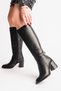 Women's Black Leather Thermo Rubber Sole Heeled Boots with Stone Buckle - 4