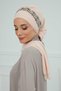 Design Chiffon Ready-To-Wear Turban with Stone Accessories, Ht-101, Ht-101 Beige-Silver - 4