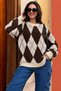 Women's Shaded Diamond Patterned Casual Knitwear Sweater - 2