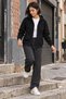 Hooded Fleece Winter Sweatshirt with Full Zipper and Pockets, Black Color, Women's Cardigan - 5