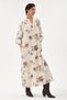 Beige Italian 100% Cotton Velvet Half-Button Floral Patterned Long Velvet Dress 60 - 46 Size - 3