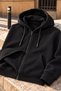 Men's Black Fleece Cardigan Jacket with Hood, Pockets, Wool Inside, and Full Zipper - 2