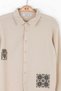 Boy's Beige Cotton Linen Look Buttoned Shirt - Ethnic Patterned - 3