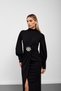 Black High Collar Brooch Detailed Balloon Sleeve Long Dress - 5