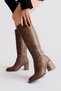 Women's Mink Skin Thermo Rubber Sole Heeled Boots with Stone Buckle - 4