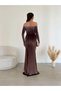 Women's Madonna / Boat Neck Stone Embellished Slit Long Velvet Evening Dress