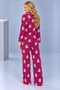 Women's Patterned Lace Trim Bow Detailed Pocketed Buttoned Long Sleeve Muslin Pajama Set - 4
