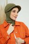 Combed Cotton Bonnet with Visor, B-75 Khaki Green - 3