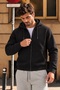 Men's Black Fleece Cardigan Jacket with Hood, Pockets, Wool Inside, and Full Zipper