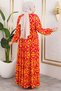 Ethnic Patterned Viscose Dress Yellow - 4