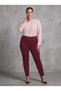 Women's Plus Size Gathering Fabric Trousers with Elastic Waist Lycra Narrow Leg Burgundy