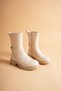 Women's Genuine Leather Casual Boots with Belt Detail - Cream - 4