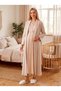 New Season Beige Jacquard Shawl Collar Full Length Winter Breastfeeding Compatible Design Long Sleeve Maternity Pajamas Nightgown Set - 3