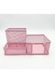 Metal File 3 Compartment Desktop Organizer Pen Holder Note Holder Set Pastel Pink - 2