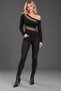Women's Long-Sleeved One-Shoulder Open-Cut Blouse with Stones and Tulle Details - 5