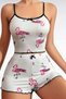 Cotton White Pelican Pattern Fitilli Strap Shorts Pajama Set - 2