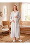 New Season Ecru Jacquard Shawl Collar Full Length Winter Breastfeeding Compatible Design Long Sleeve Maternity Pajama Nightgown Set - 7