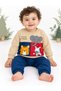 Baby Boy Set Seasonal Shoulder Snap Fastener Elephant Tiger Zebra Printed Top and Bottom Set 9-24 Months - 2