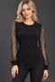 Women's Long-Sleeved One-Shoulder Open-Cut Blouse with Stones and Tulle Details - 6