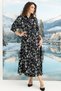 100% Viscose Patterned Three-Quarter Sleeve Satin Dress - 4