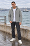 Hooded 3 Thread Full Zipper Hooded and Pocketed Winter Men's Gray Sweatshirt - 5