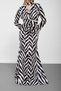 Black and White Judge Collar Long Sleeve Patterned Dress - 7