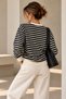 Women's Striped Crew Neck 2 Thread Sweatshirt Comfortable Fit My3535 - 5